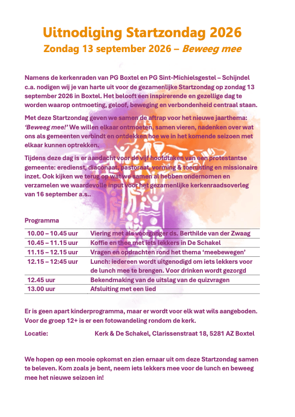 Uitnodiging Startzondag 14 september 2026
